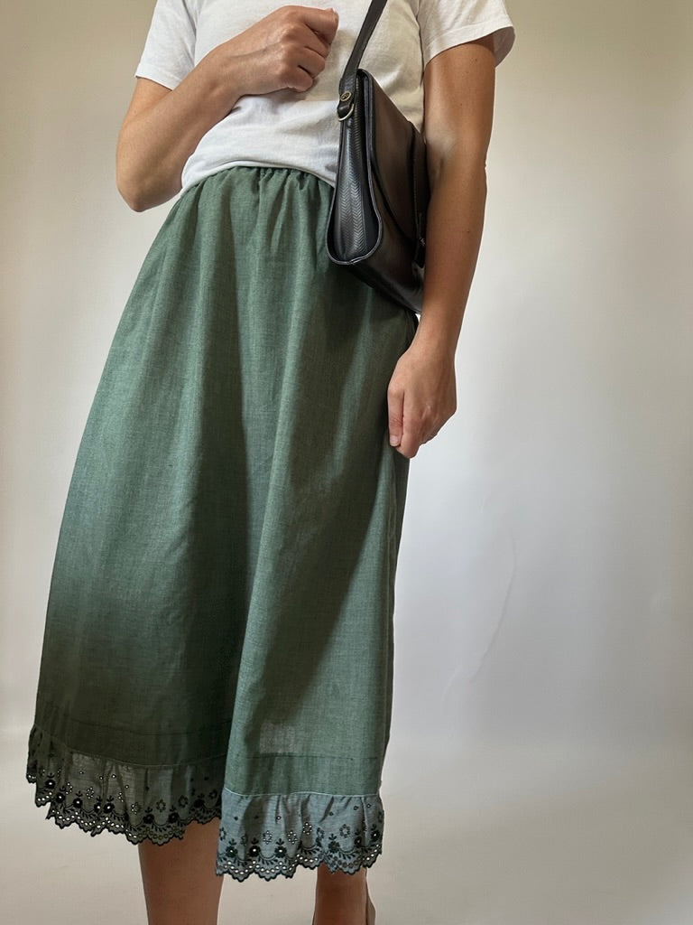 Pizzo cotton green olive skirt