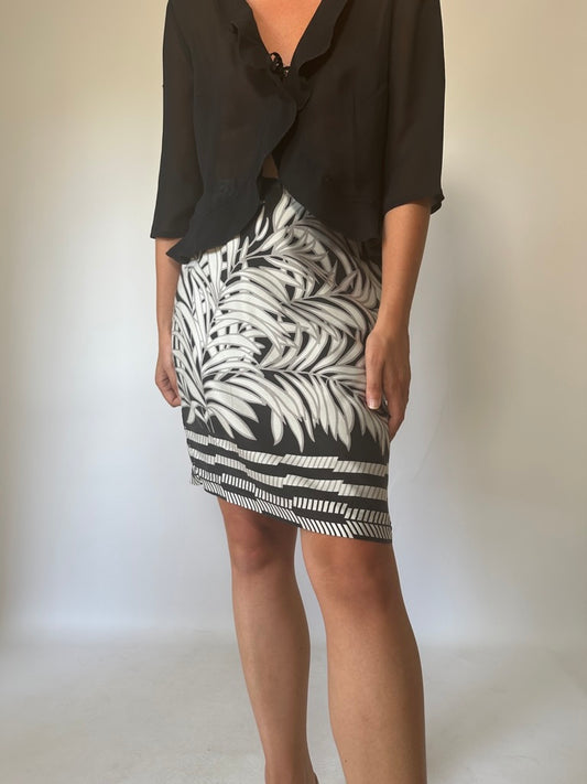 Black and white pure silk skirt