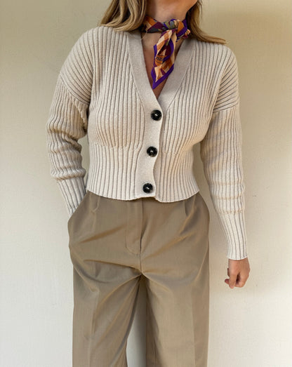 Cardigan beige in cachemire e lana by Tenné