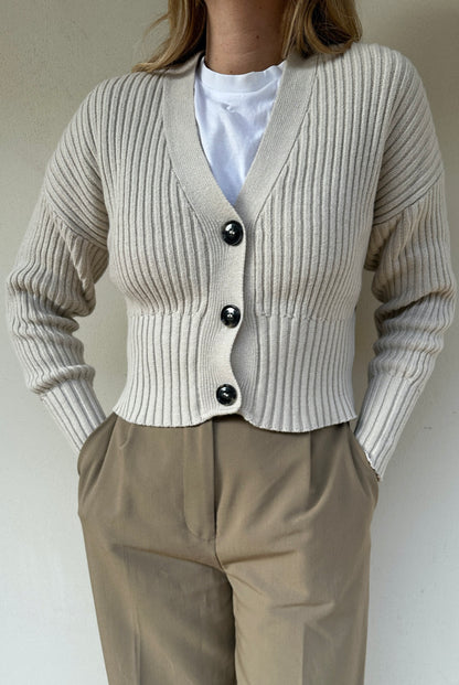 Cardigan beige in cachemire e lana by Tenné
