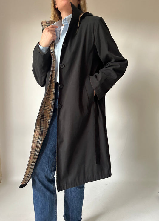 Cotton and silk black trench