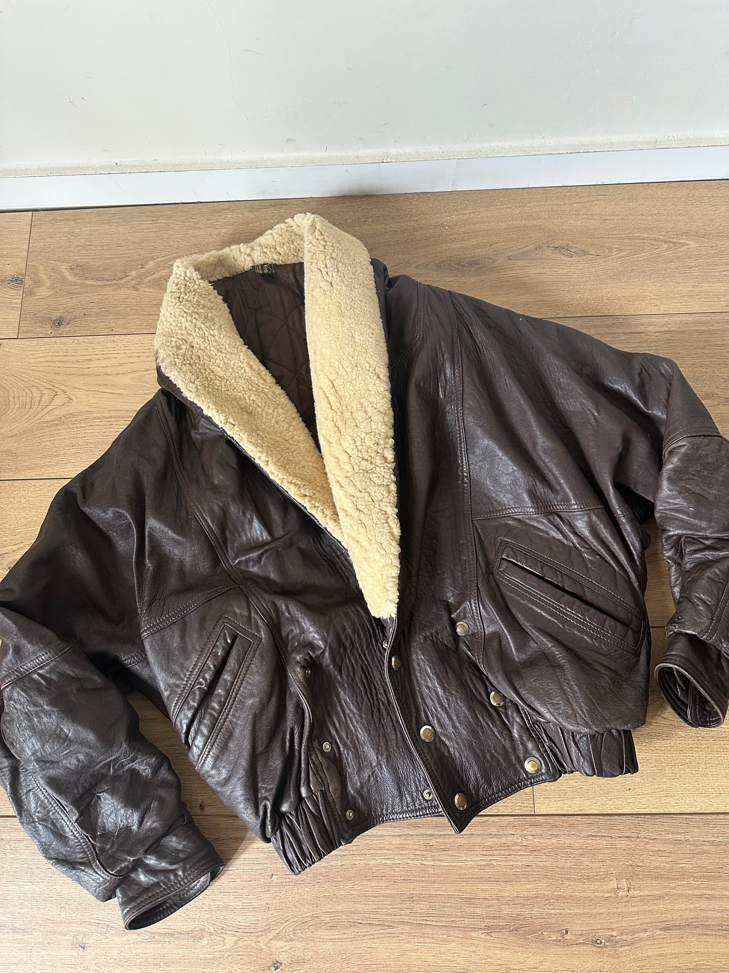 Aviator chocolate leather bomber