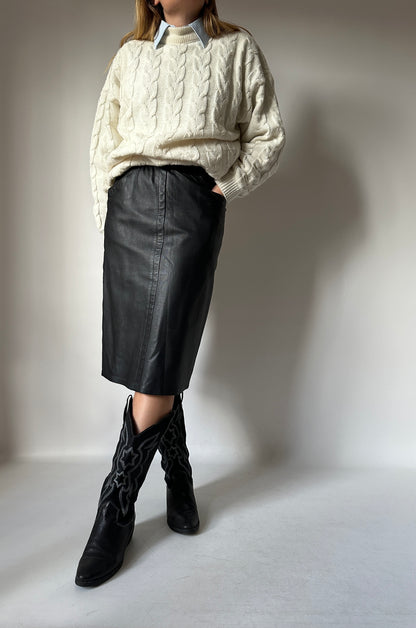 Pencil black leather skirt