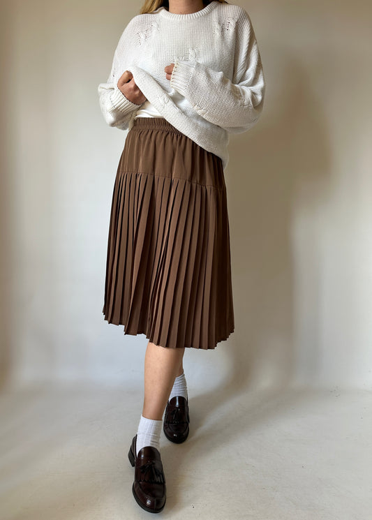 Silk blend pleated skirt