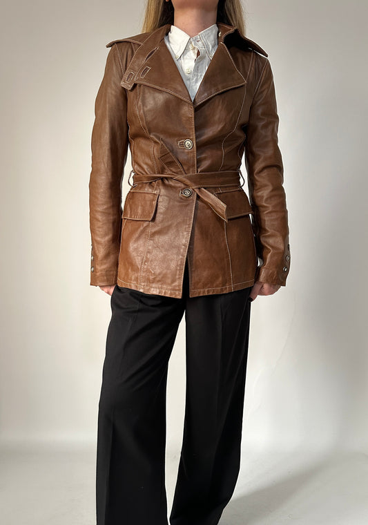 Caramel leather jacket with belt