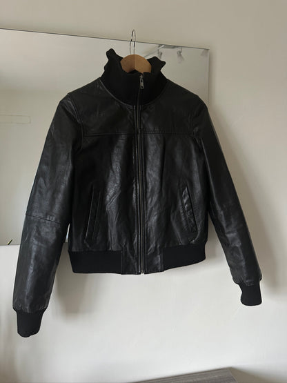 Essential black leather bomber