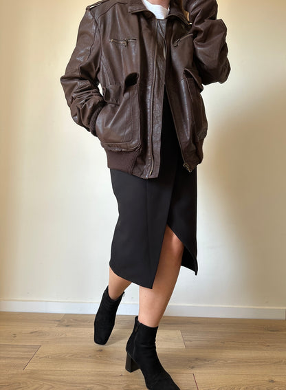 Oversize brown leather bomber