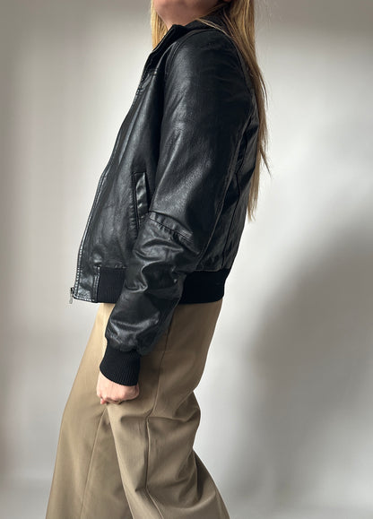 Essential black leather bomber