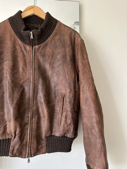 Distressed leather bomber