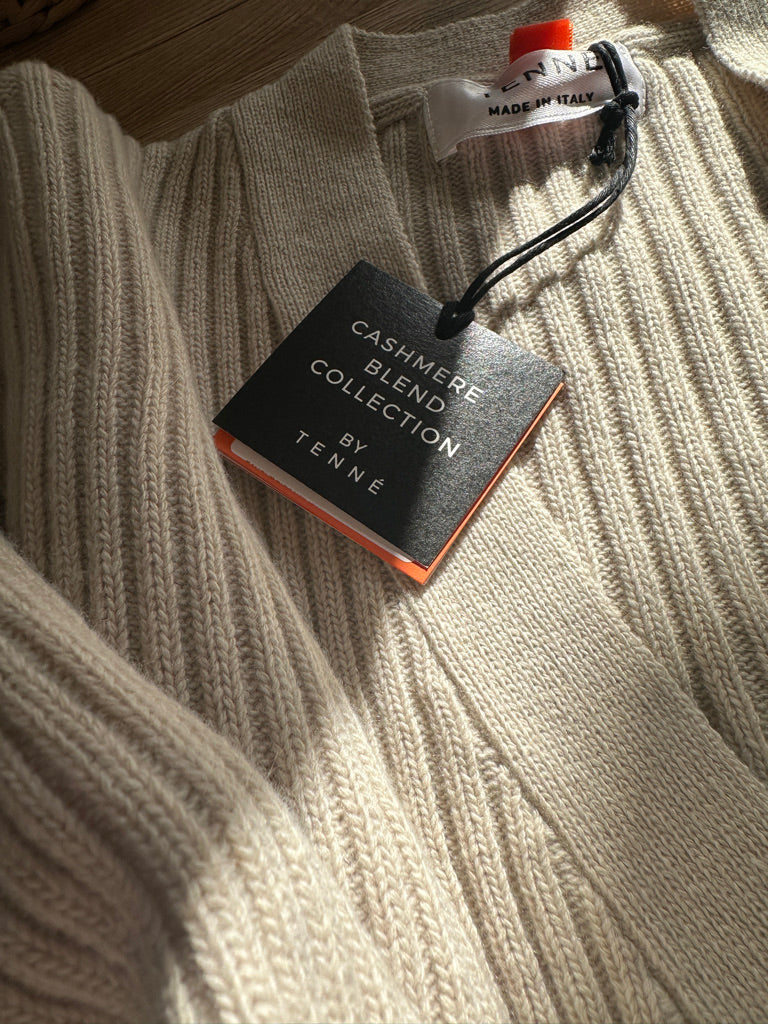 Cardigan beige in cachemire e lana by Tenné