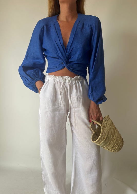 Top Ariel in puro lino - blu