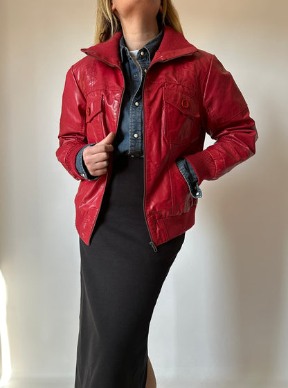 Strawberry leather bomber