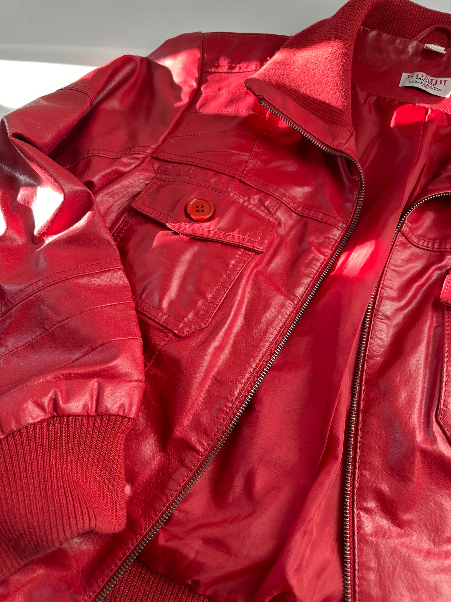 Strawberry leather bomber