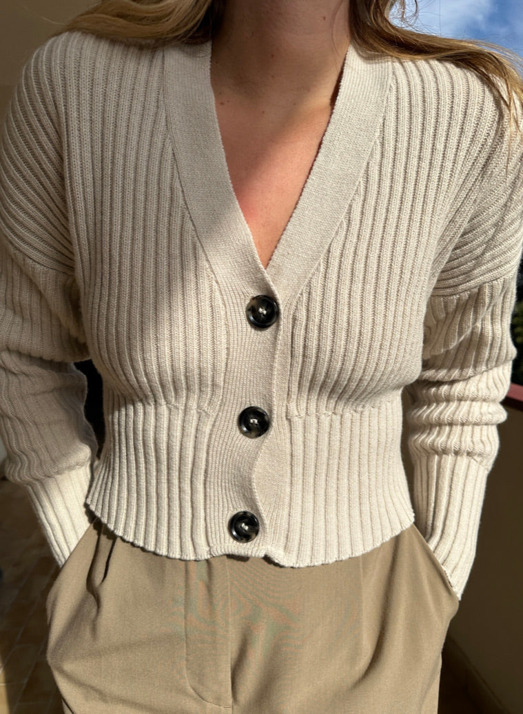 Cardigan beige in cachemire e lana by Tenné