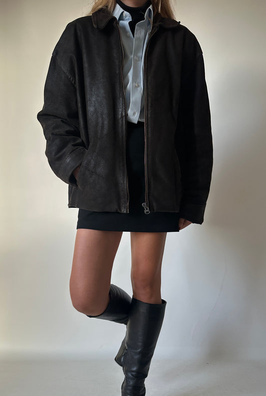 Chocolate distressed leather biker