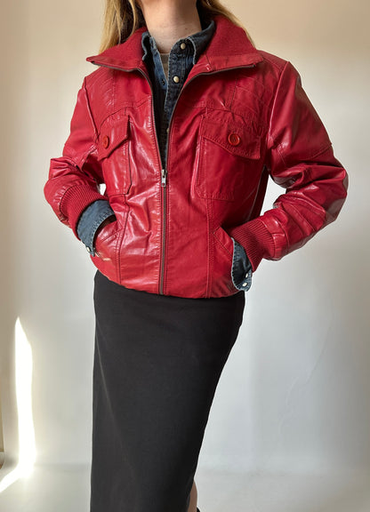 Strawberry leather bomber