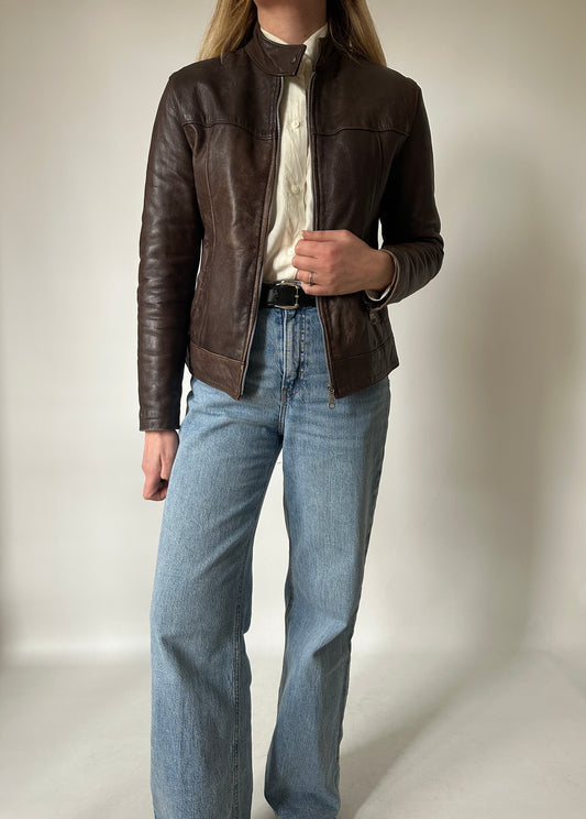 Chocolate distressed slim biker