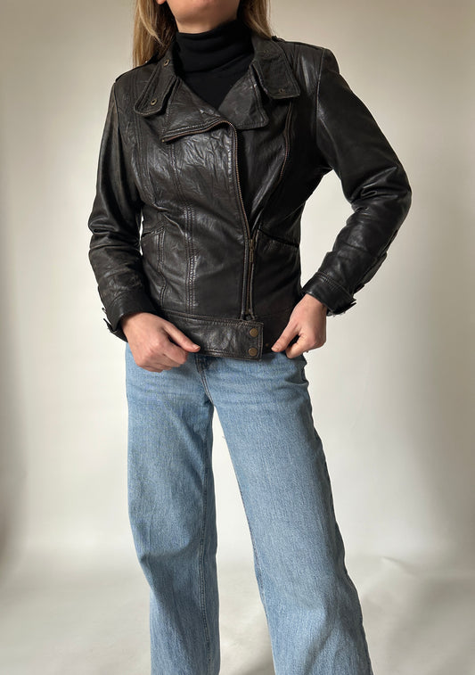 Leather distressed petite biker