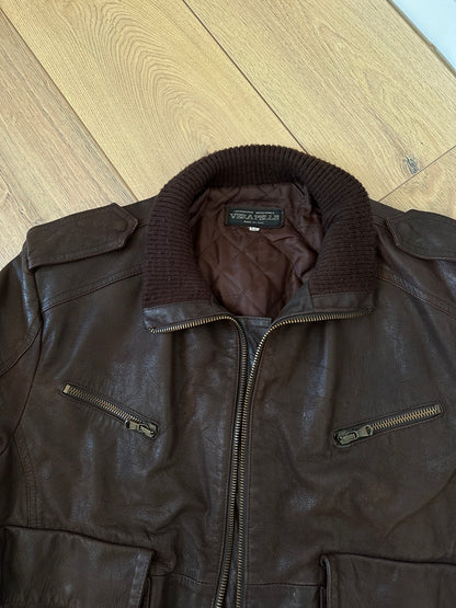 Oversize brown leather bomber