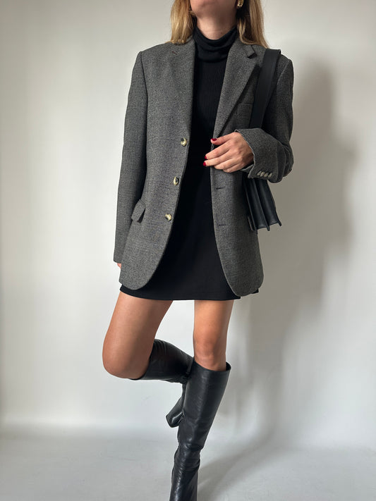 Black and white tweed wool blazer