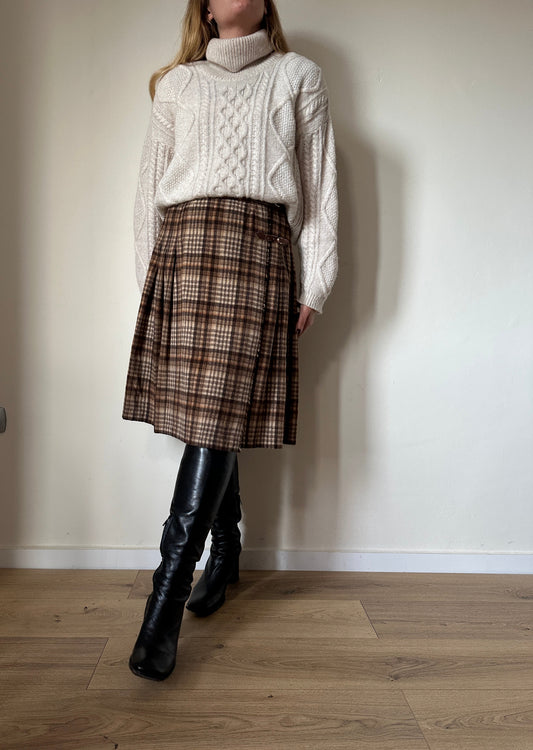 Tartan brown pleated skirt