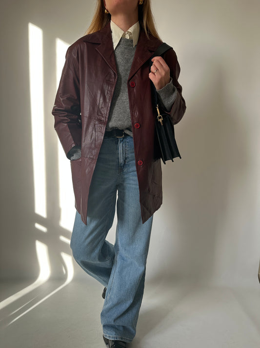 Burgundy 100% leather trench