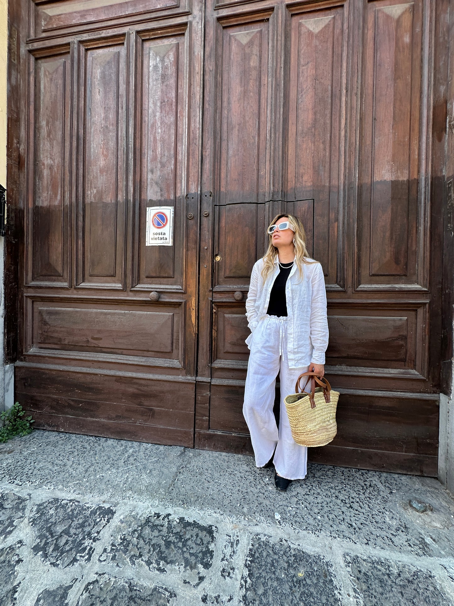 Pantalone Matilde in lino - bianco