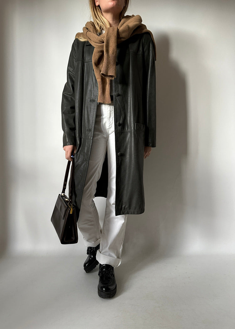 Leather soft trench coat