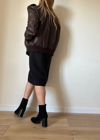 Oversize brown leather bomber