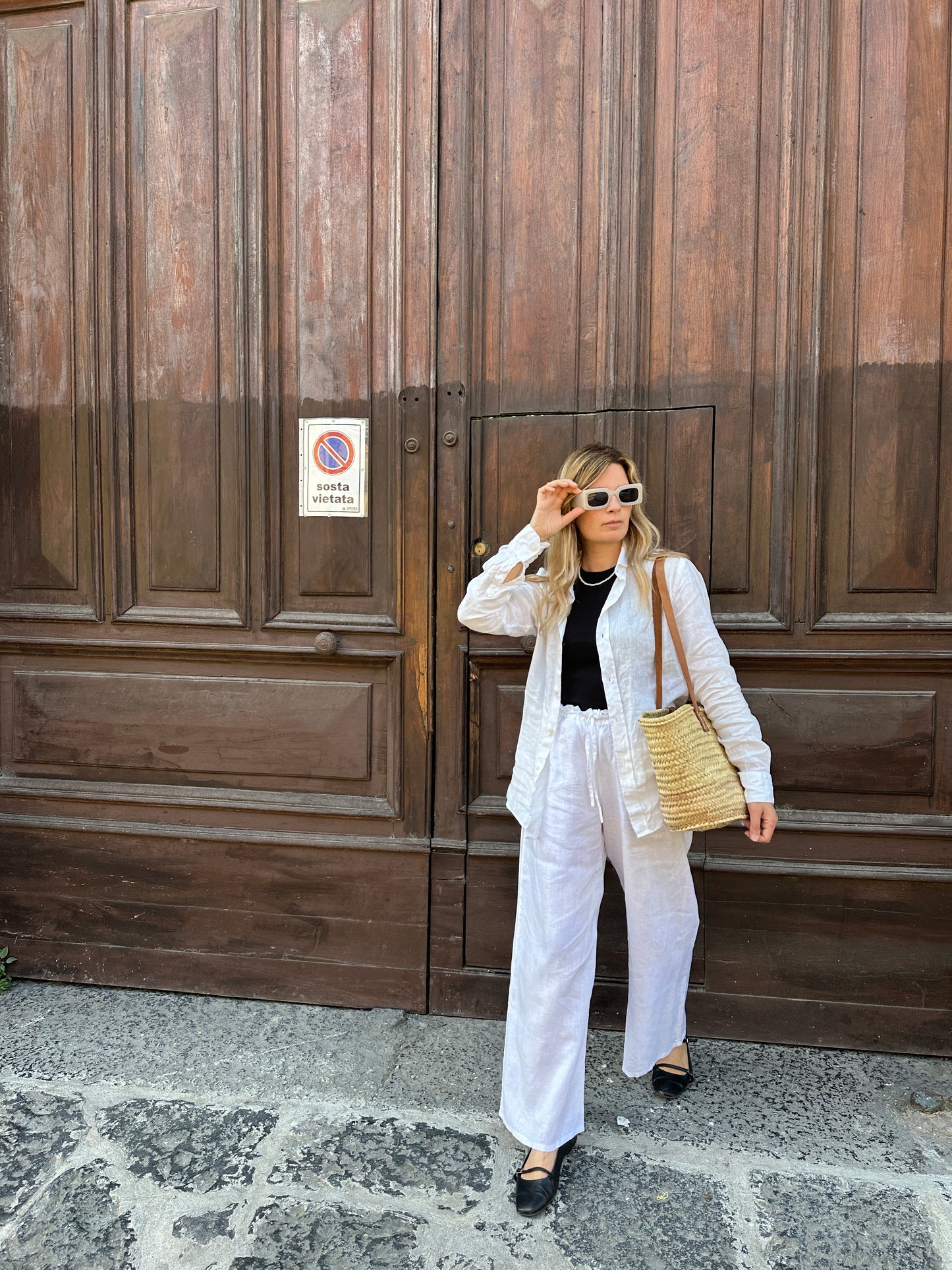 Pantalone Matilde in lino - bianco