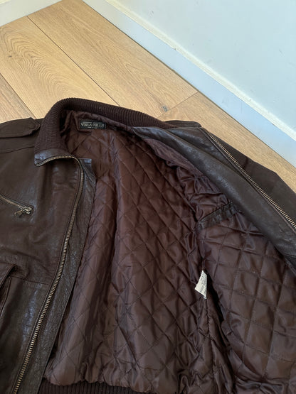 Oversize brown leather bomber