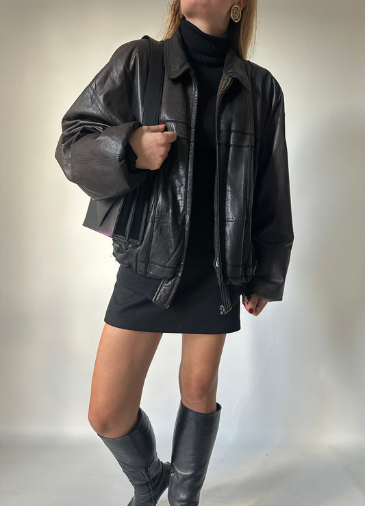 Slim leather chocolate bomber