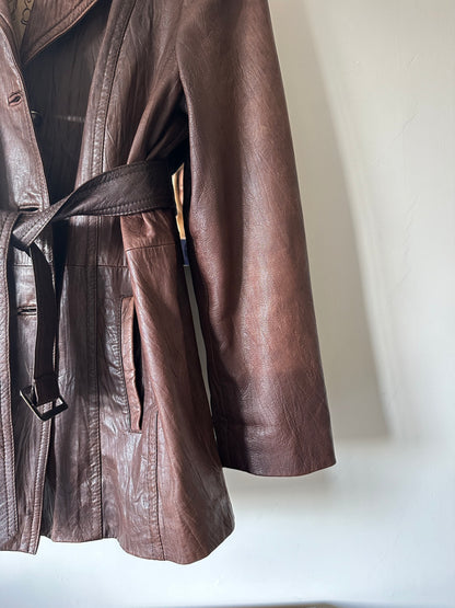 Brown leather jacket with belt
