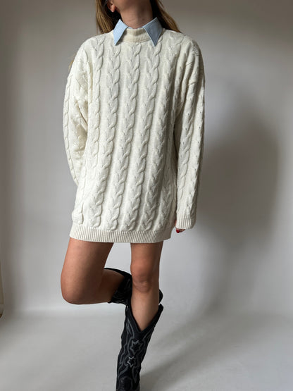 Maxi pullover a trecce burro