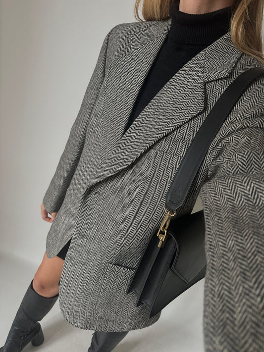 Blazer bianco e nero in lana spigata