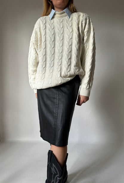 Maxi pullover a trecce burro