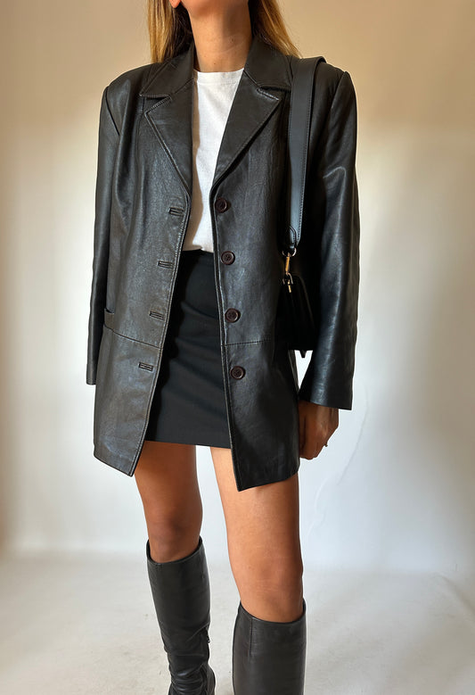 High quality black leather trench