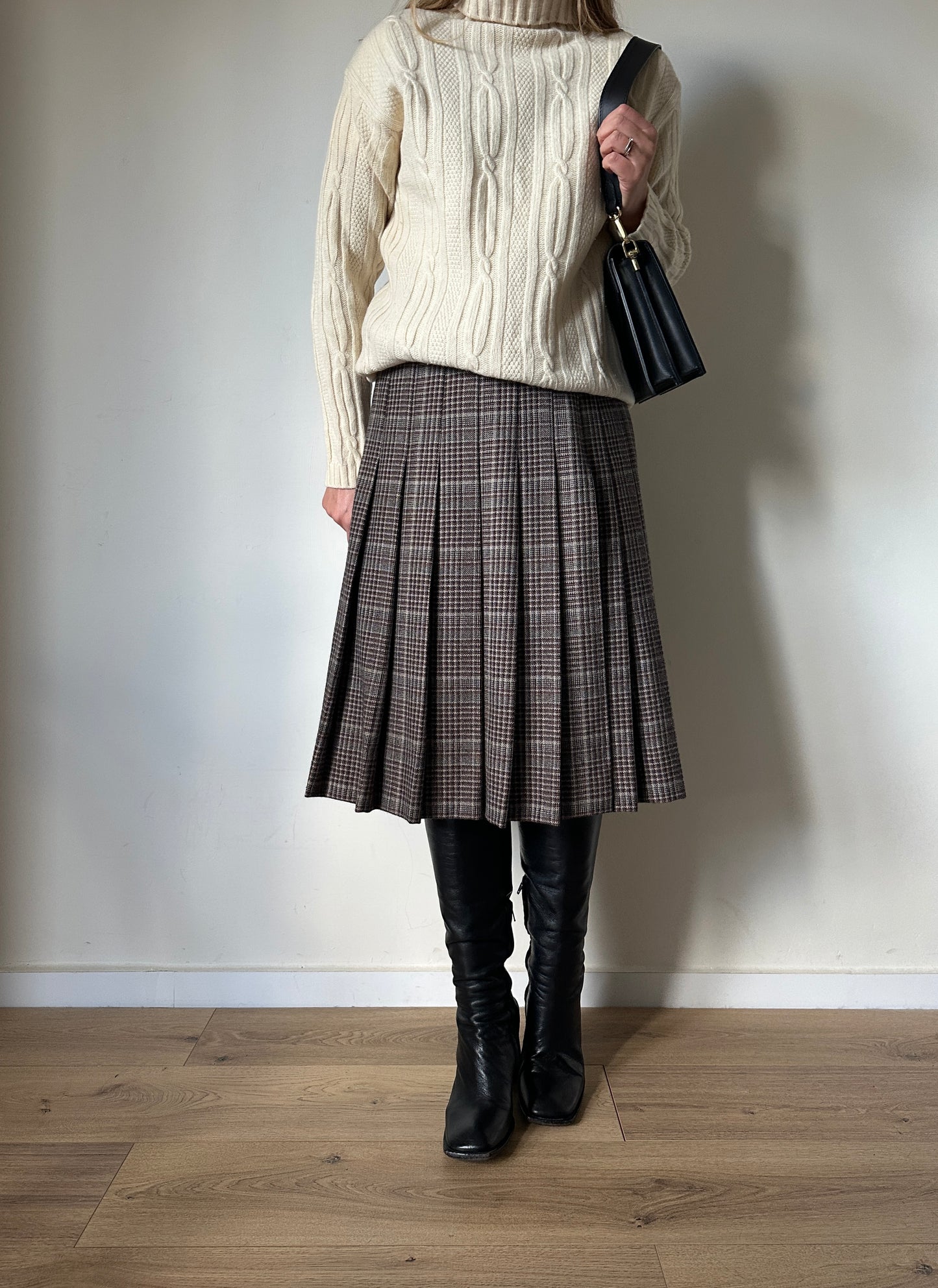 Grey and brown pleated skirt