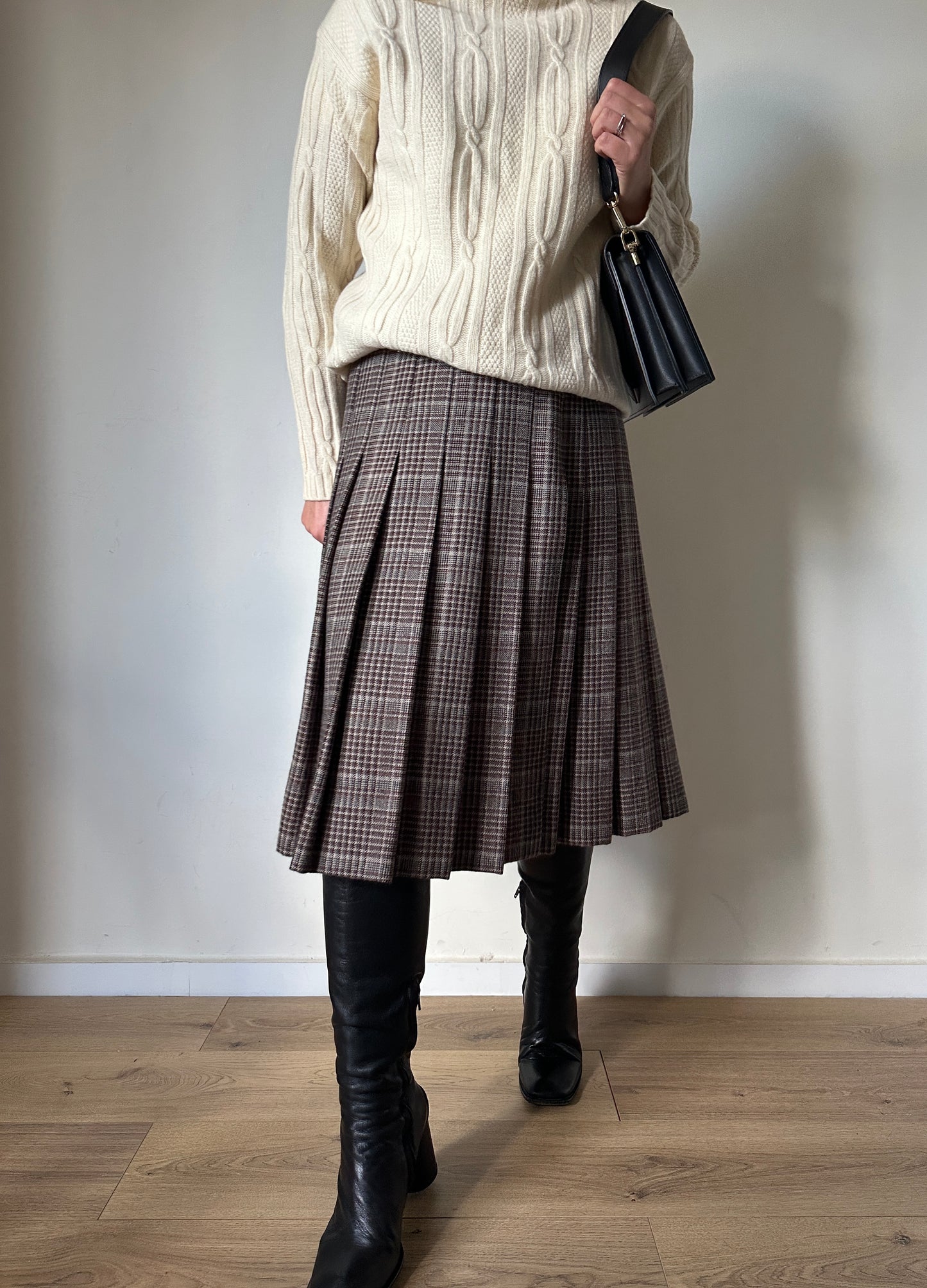 Grey and brown pleated skirt