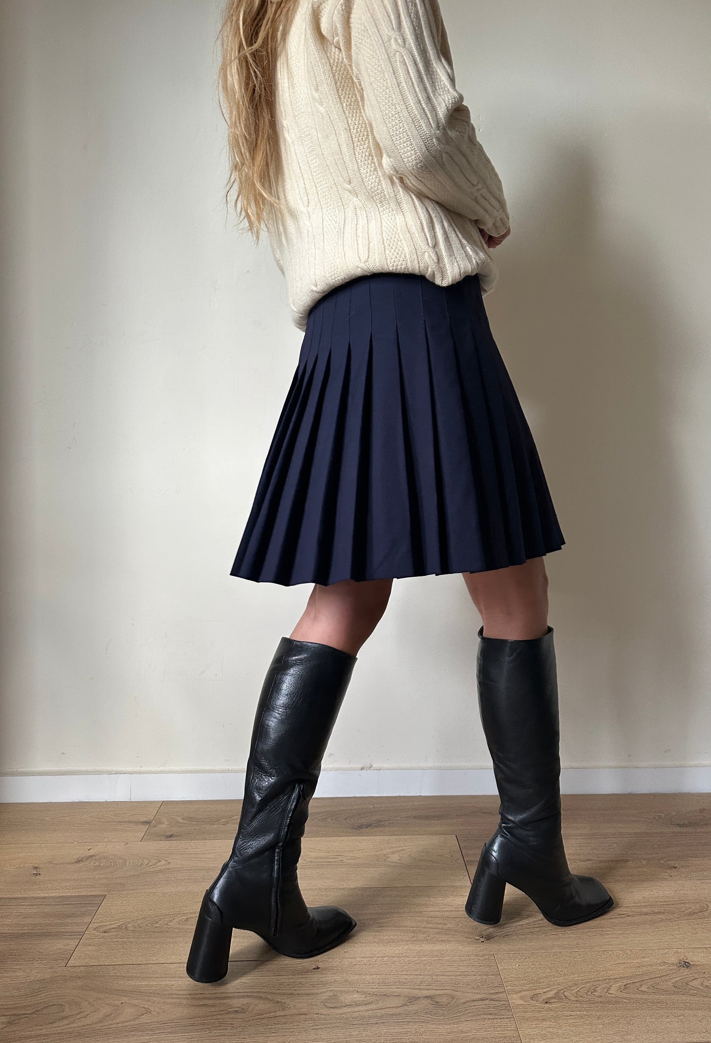 Mini pleated wool skirt