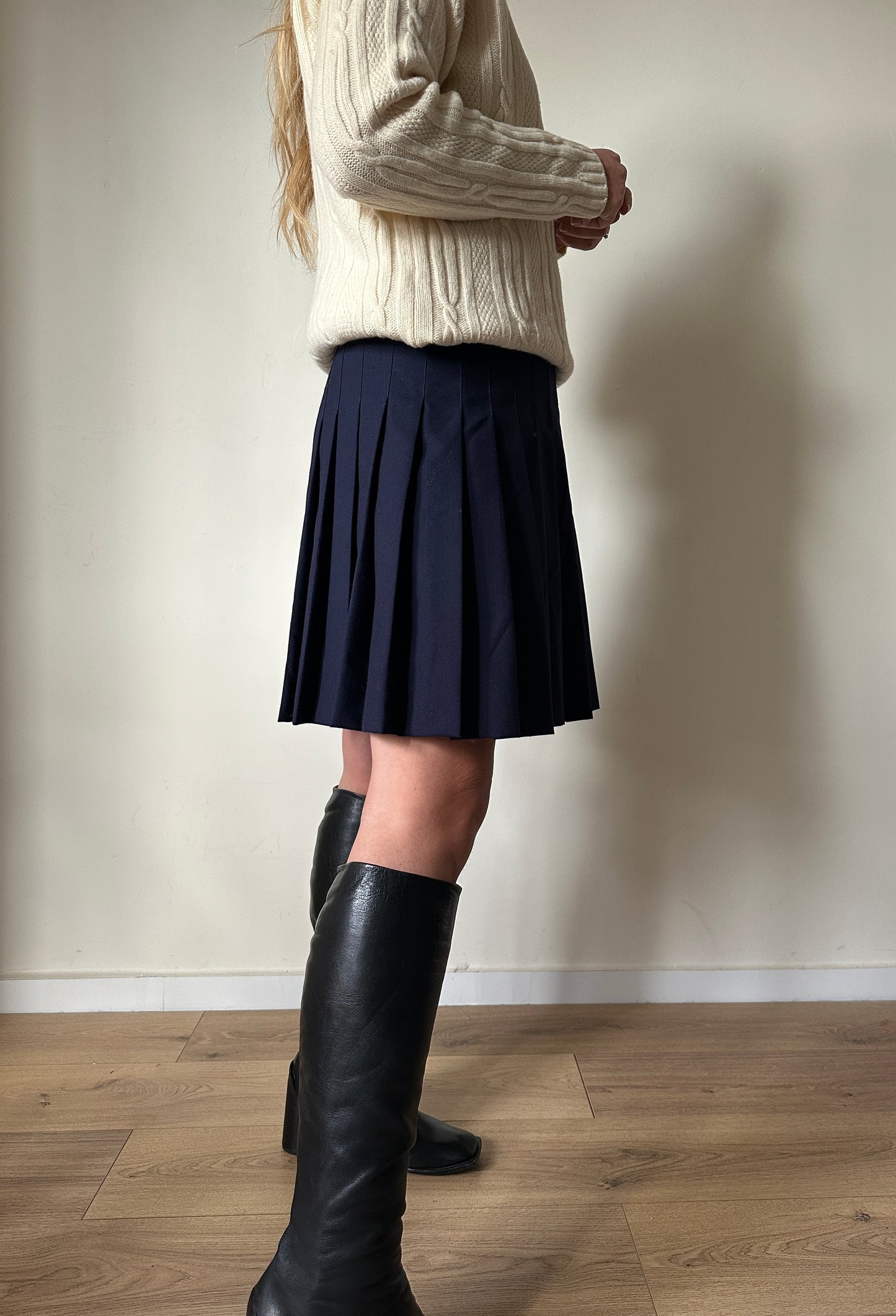 Mini pleated wool skirt