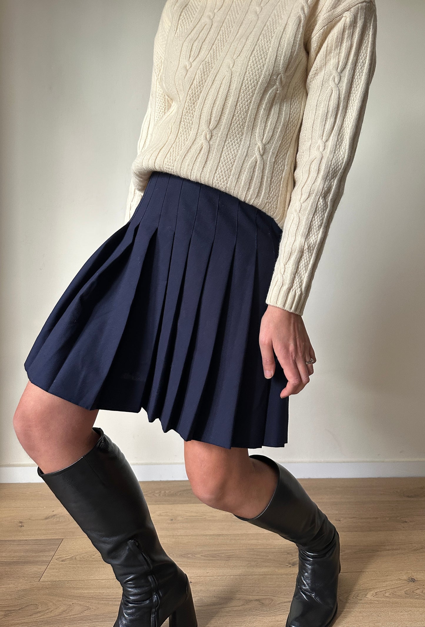 Mini pleated wool skirt