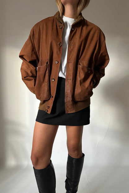 Cognac suede bomber