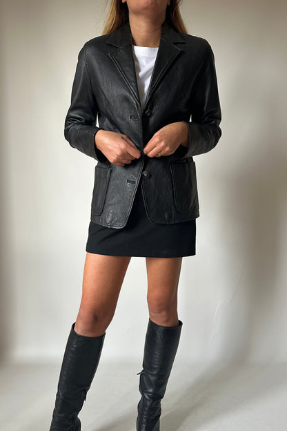 Petite black leather blazer