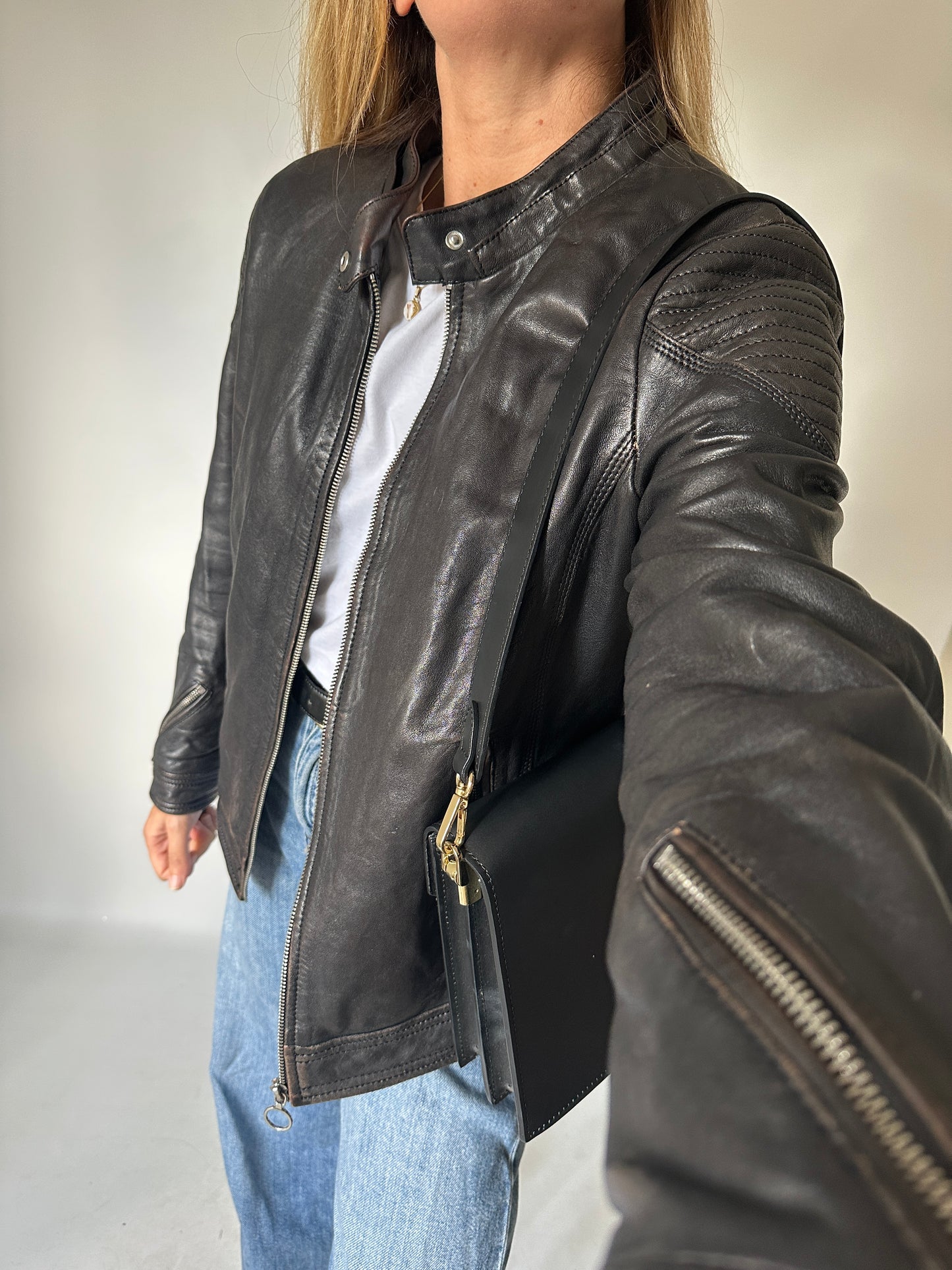 Used effect soft leather jacket