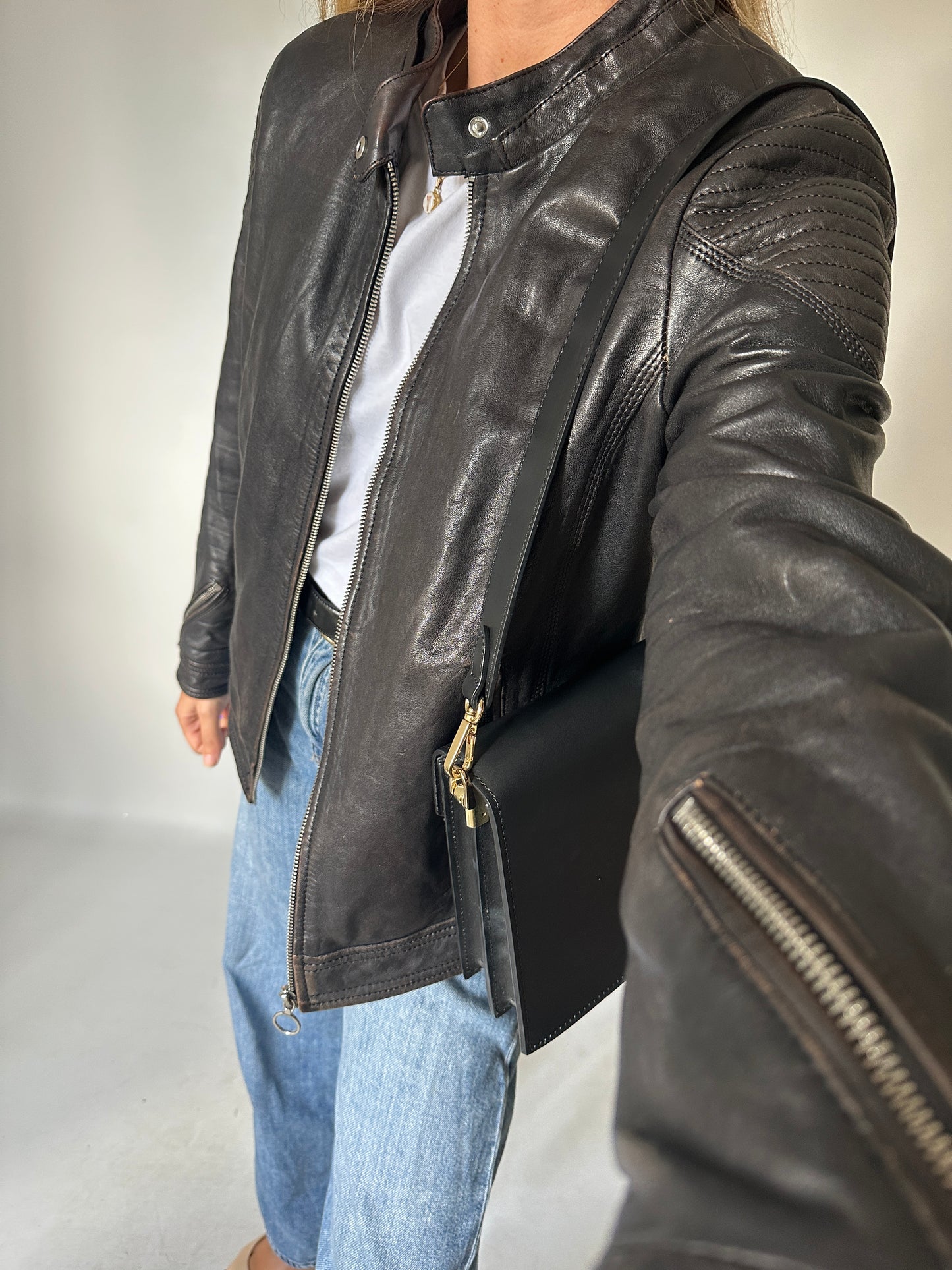 Used effect soft leather jacket