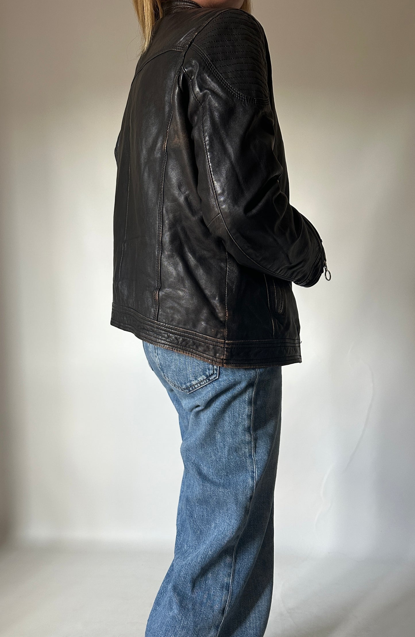 Used effect soft leather jacket