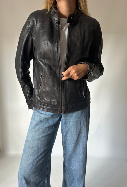 Used effect soft leather jacket