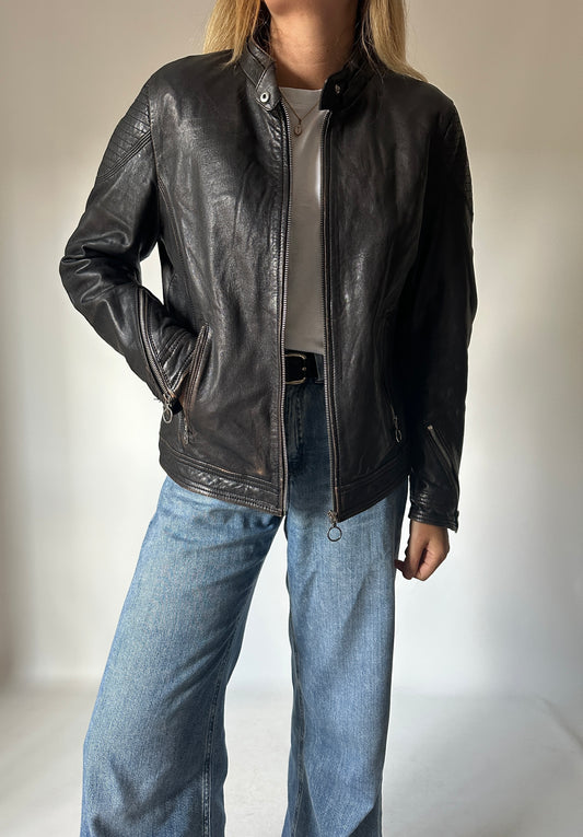 Used effect soft leather jacket