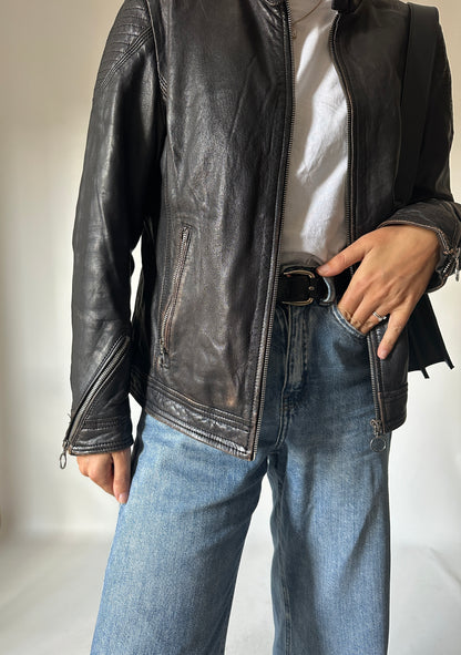 Used effect soft leather jacket